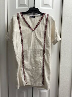 Zara Cream Tunic with Black and Red Trim